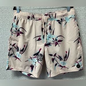 RVCA Club Board Shorts Pink Floral Print Swim Trunks Pockets | size Large